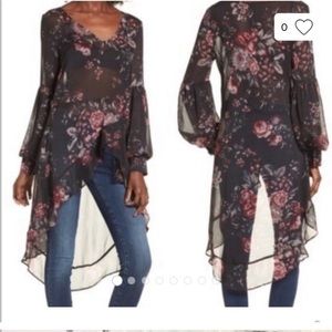Leith Floral Dress Top Blouson Long Sleeve Sheer size small from Nordstrom